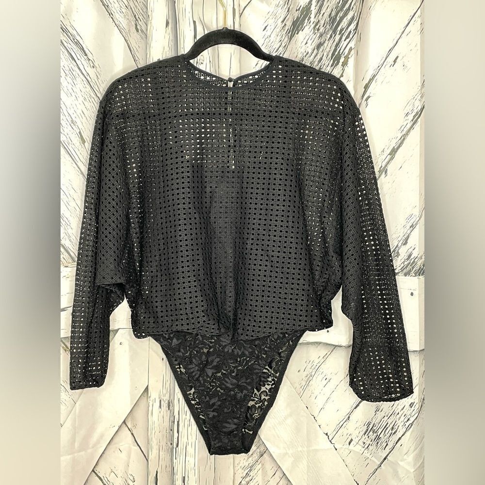 Free People HAH Mesh Bodysuit Black M